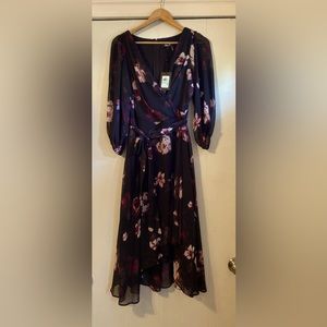 DKNY black and floral high-low dress